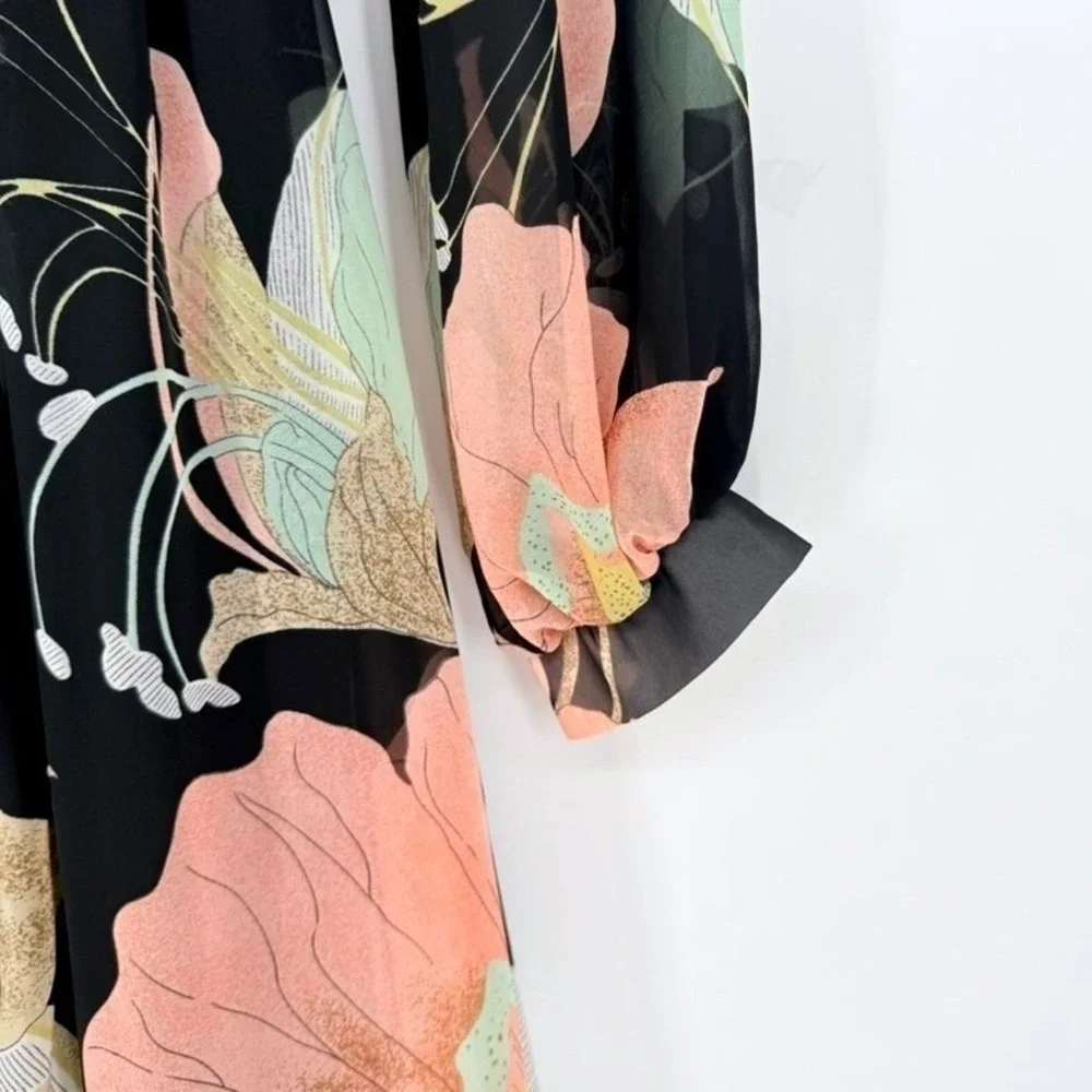 Lulus Black Floral Chiffon Water Lily Maxi Dress Old Hollywood Glam Whimsigoth S